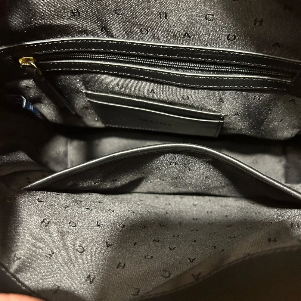 Cole Haan Black and Gold Leather Shoulder Bag with Adjustable Strap - Picture 7 of 14
